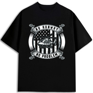 Camiseta No Runway No Problem Helicopter para hombre, 100% algodón, corte regular, estampado en serigrafía, cuello redondo negro, manga corta - Product Image 1