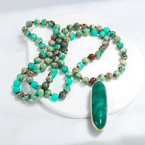 Collar de Moda Bohemia Occidental para Mujer, Collar con Colgante de Piedra Emperador de 8mm, Collar Largo con Colgante de Piedra Ovalada, Cadena para Suéter - Product Image 1