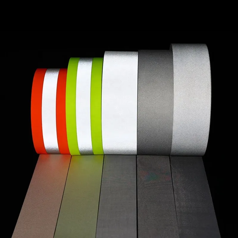 Tela de poliéster reflectante de alta calidad, alta visibilidad, 100 metros por rollo, rollos de cinta reflectante plateada para ropa