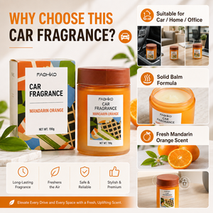 Désodorisant de voiture OEM ODM 190g, baume parfumé solide, senteur mandarine et pomelo, <span class=keywords><strong>extrait</strong></span> végétal, bouteille écologique anti-déversement - Product Image 6