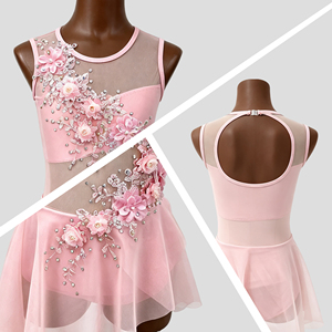 Traje de Danza Lírica Floral Personalizado sin Mangas con Malla para Niñas, Vestido de Ballet Lírico para Competición, Ropa de Danza Contemporánea para Espectáculos - Product Image 2