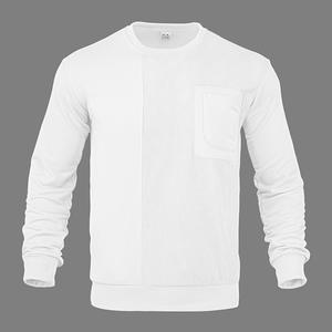 Sudadera de Cuello Redondo para Hombre, Color Sólido, Tejida, Manga Larga, con Bolsillo, Corte Informal, Blanca, Talla M - Product Image 1