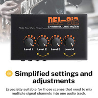 Mini-mixeur audio 4 canaux à faible bruit avec suppression du bruit, adaptateur secteur 12 V CC, réglage stéréo/mono, 20 Hz-20 kHz, pour microphones et guitares