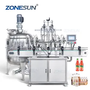 ZONESUN ZS-YT6T-6V otomatik 6 kafaları pistonlu pompa kozmetik deterjan şampuan meyve suyu şişesi sıvı dolum makinesi karıştırma tankı ile
