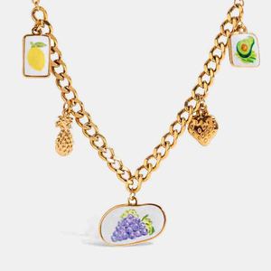 Fruit Theme Pendant <b>Necklace</b> Gold Chain Women's Everyday Wear Grape <b>Pineapple</b> Strawberry Avocado Charm Jewelry - Product Image 1