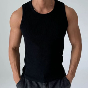 Men's Breathable Compression Athletic Sporty Knitted Tank Top Fitted Gym Stringer Fitness <b>Running</b> <b>Singlet</b> Spandex Cotton - Product Image 1