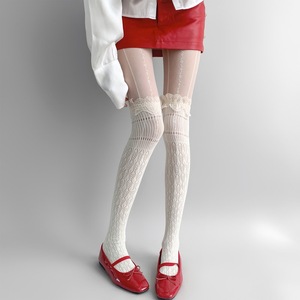 Women's <b>Black</b> Over The Knee Stockings 30D Thin Lace Trim Hollow Out Long <b>Socks</b> For Spring Autumn Winter - Product Image 2