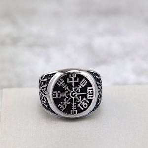 Stainless Steel Men's <b>Ring</b> Hip Hop Round Geometric Plant Pattern Gift Jewelry - Product Image 2