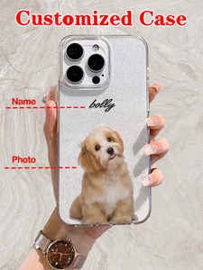 Coque de téléphone personnalisée avec <span class=keywords><strong>photo</strong></span> de votre animal et nom de votre animal, peinture UV, paillettes argentées, TPU pour 17/16/15/14 Pro Max - Product Image 3
