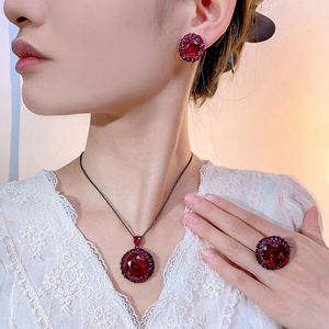 Wholesale Eco-friendly Copper Fashion Jewelry <b>Sets</b> Women 18*20mm Red Zirconia Premium Necklace <b>Earrings</b> Ring <b>Set</b> - Product Image 5