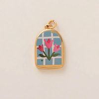 Pendentif coloré en laiton plaqué or, accessoires de collier DIY pour femmes et enfants, fleur de naissance carrée
