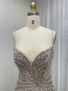 MB40400-2魅力的な上品なティードパフィーチュールセクシーVネックラインプロムイブニングガウン豪華な手作りビーズダイヤモンドパーティー用 - Product Image 4