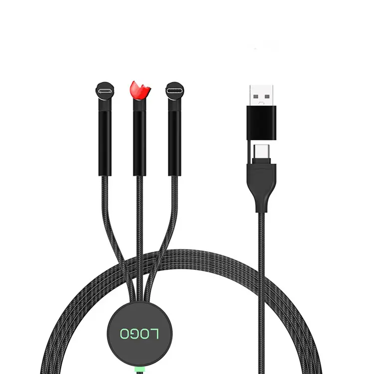 Wholesale High Quality All in One Universal Type-c Custom LED Logo Fast Charging 2 in 3 usb Data Cable