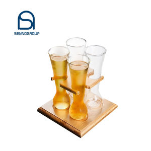 Logo personalizzato lunghe tazze di birra con Set Base bicchierini soffiati a mano mezzo metro di birra alta porta vetro Rack - Product Image 1