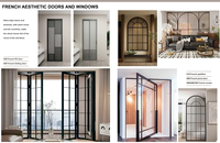Nuevo diseño al por mayor Villa Ventana de arco de aluminio doble acristalamiento con aislamiento térmico parrilla diseño estilo francés ventanas de vidrio fijas