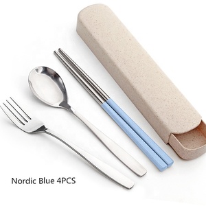 Venta al por mayor nuevo producto Ideas 2021 Natural portátil reutilizable accesorios de cocina bebé paja de trigo palillos cuchara tenedor conjunto - Product Image 6