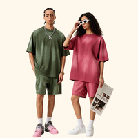 T-shirt en coton épais 285G, effet vieilli et déchiré, teinture à la cire, effet délavé, col étroit, épaules tombantes, coupe oversize, style streetwear