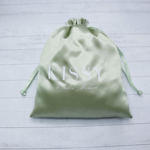 Luxury Green Satin Gift <b>Drawstring</b> <b>Pouch</b> Big Storage Bag Customize logo Satin Bags for Packaging - Product Image 5