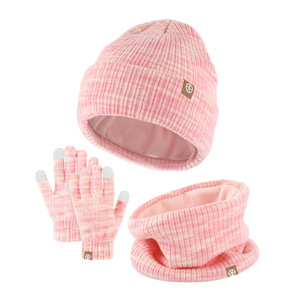 Nouvelle vente chaude enfants Beanie chapeaux écharpe et gants ensemble enfant tricoté bonnets chapeau hiver extérieur chaud trois pièces ensemble pour garçons filles - Product Image 5