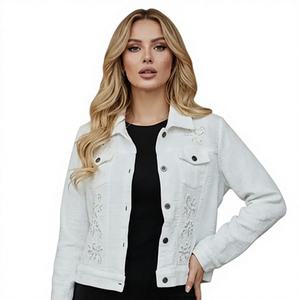 Veste en molleton vintage de style bohème, motif uni, brodée, respirante, 100% coton tissé - Product Image 1