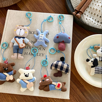 Porte-clés en tissu mignon style esthétique coréenne, ours ou chien, poupée animale cousue à la main, breloque de sac pour fille, idéal pour l'hiver et Noël