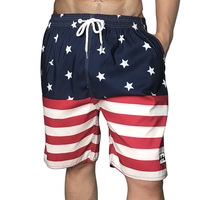 Design personnalisé d'usine OEM en polyester avec cordon de serrage pour hommes Impression numérique personnalisée Drapeau des États-Unis Maillot de bain d'été Boardshorts