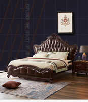 Lit double européen en bois de pin américain 1,8 m, chambre principale, style français vintage, cuir véritable, villa de luxe, mariage