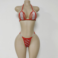 Haut de Bikini en Nylon Personnalisé Chaîne Argentée, Tenue de Danse Exotique pour Femme, String à Strass pour Danseuses Sexy de Salon de Bal