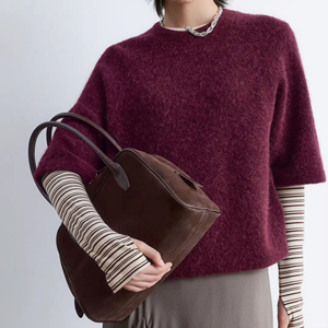 Maglione lavorato a <span class=keywords><strong>maglia</strong></span> a maniche corte in <span class=keywords><strong>maglia</strong></span> <span class=keywords><strong>maglia</strong></span> <span class=keywords><strong>bordeaux</strong></span> <span class=keywords><strong>bordeaux</strong></span> Casual maglione da <span class=keywords><strong>donna</strong></span> - Product Image 1