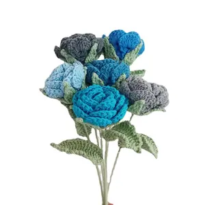 Hot Sale Valentine's Day Gift Wedding Decoration Handmade Roses Crochet Knitted Artificial Flower