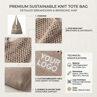 Sac fourre-tout personnalisé en tricot épais à carreaux avec nœud et motif floral en coton pour hommes et femmes
