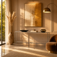 Table console élégante et luxueuse en métal massif moulé à la main avec plateau en verre en forme de X pour villa, hôtel, salon