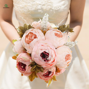 Ramo de flores de seda de peonía artificial, decoración de boda para el hogar, <span class=keywords><strong>rosa</strong></span> claro - Product Image 6