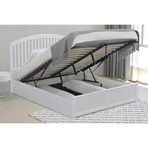 Lit queen simple au design moderne avec tête de lit incurvée en bois de pin peint aux UV ottoman de rangement panneau solide et double tissu Harrogate - Product Image 6