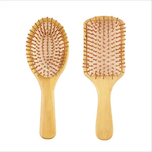 Cepillo de pelo de bambú con logotipo personalizado para mujer, cepillo de pelo de madera Natural para masaje del cuero cabelludo con paleta de aire
