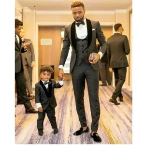 Father and Son Suits Design Black Fashion Party 3 Piece Coat Pant Slim Fit Men Suit WF807