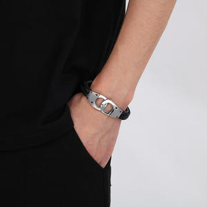 Accesorios de moda para hombre pulsera de cuero para hombre nuevo Punk hombres Acero inoxidable Lederen brazalete Herren pulsera - Product Image 5