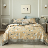 Couverture d'été en soie de luxe, couette de sommeil haut de gamme à impression de soie lavée King Queen Size/