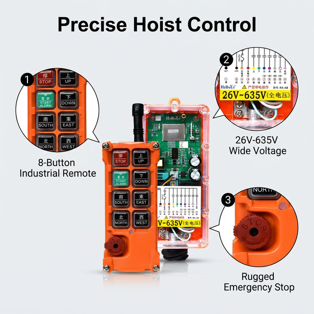 HzBoY F21-E1BE 6 Buttons Industrial Wireless Remote Control for Crane Hoist DC12V-450V Wide Voltage Radio Controller IP65