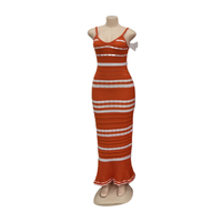 Nouveauté 2024 Robe Cintrée à Bretelles, Tricot Rayé, Décontractée et Sexy, Longueur Mi-Mollet, Robe Portefeuille pour Femme
