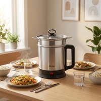 Cuisinière électrique multifonction en acier inoxydable 1,5 L 800 W avec panier vapeur, cuiseur à riz 5-en-1 et mijoteuse pour dortoir et bureau