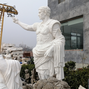 Gran Escultura de Augusto Romano Tallada a Mano para Decoración de Jardín Exterior, Estatua de Julio César de Mármol Blanco de Tamaño Real con Base - Product Image 4