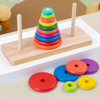 Houten Toren van Hanoi-puzzel Montessori Wiskunde Logica 10 Schijven Grootte Kleur Sorteren Brain Teaser Peuter Educatief Onderwijshulpmiddel