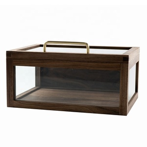 Black Walnut Storage case Glass Display With Copper Handle Retro Elegant wood ring box luxury With Lid