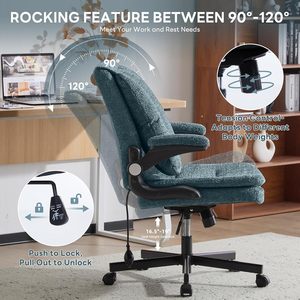 Criss Cross Legged Office <b>Chair</b> with Flip-Up <b>Back</b>&Dynamic Airbag Lumbar <b>Support</b>, Wide Seat Desk <b>Chair</b>, Flip-Up Arms with Wheels - Product Image 5