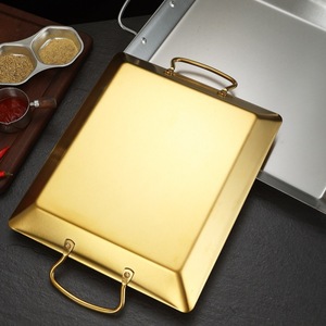 Stainless Steel Square Hot Pot Plate Golden And Silver Heat Resistant For Seafood Grilling And Cooking - Product Image 3
