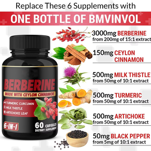 Cápsulas de Suplemento Dietético OEM 6 en 1 con Berberina, Canela de Ceilán, Cúrcuma, Cardo Mariano, Alcachofa y Extracto de Pimienta Negra - Product Image 4