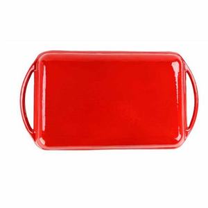 Sartén de hierro fundido esmaltado más vendida, plancha rectangular acanalada, sartén resistente con revestimiento rojo <span class=keywords><strong>para</strong></span> freír carne, barbacoa casera - Product Image 2