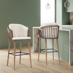Modern Solid Wood Luxury Bar Chair Upholstered Cushioned Counter <b>Stool</b> Tapered Leg Metal Base Fixed Armrest Seating Restaurant - Product Image 2