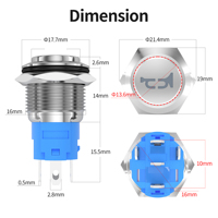 Bouton-poussoir plat étanche 5A 12VDC 16MM 5 broches en acier inoxydable avec LED, interrupteur métallique pour klaxon et connecteurs assortis